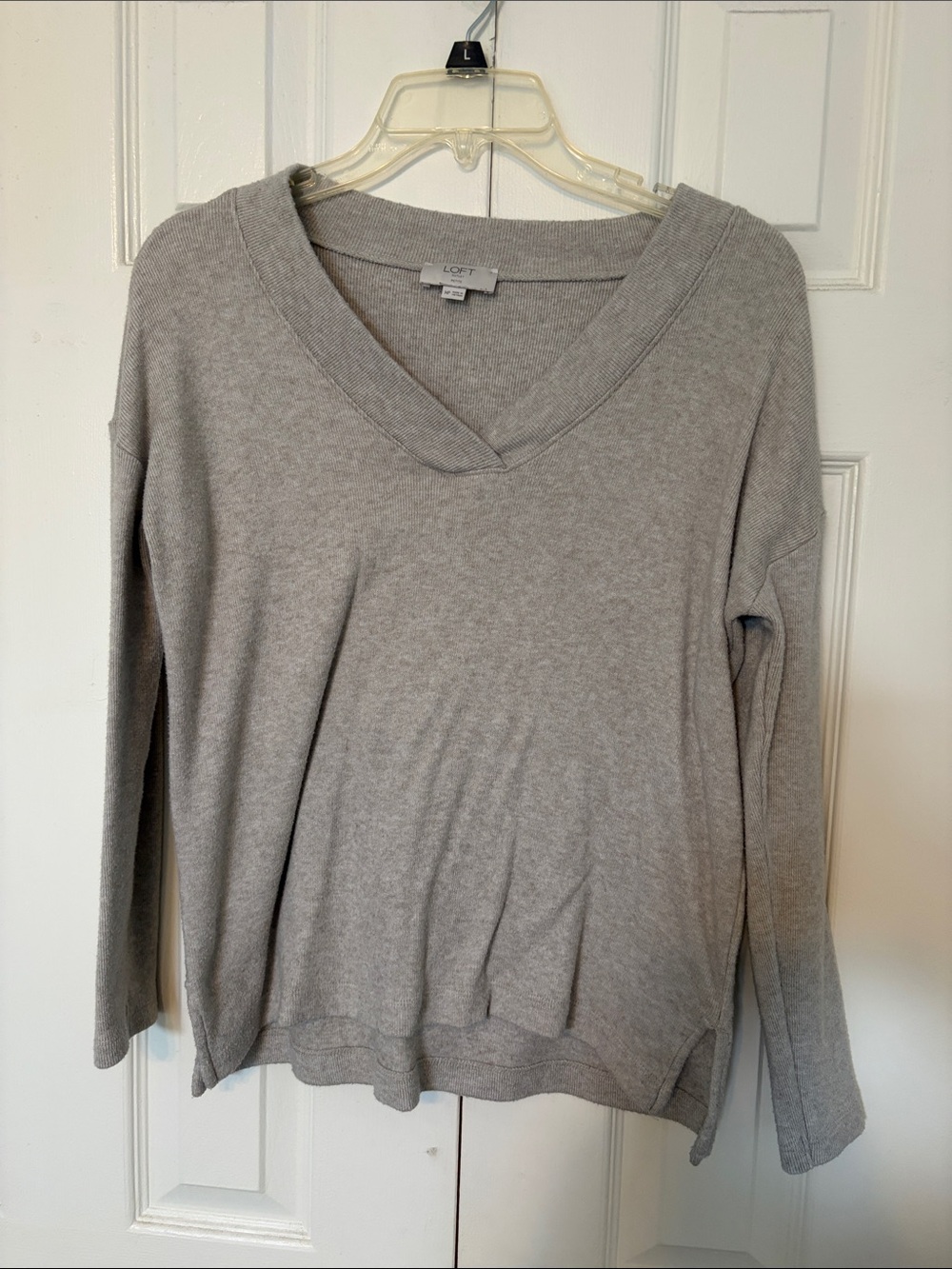 LOFT Light Gray V-Neck Pullover Sweater